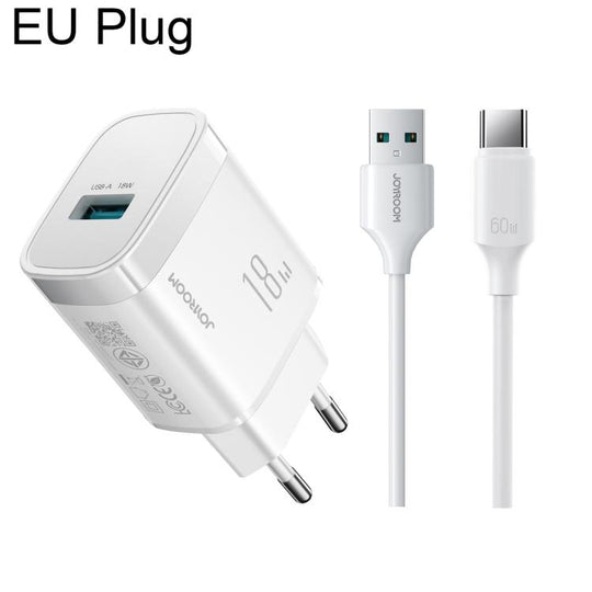 JOYROOM JR-TF4 18W USB Charger Fast Charging Kit with USB to Type-C Cable, Plug:EU Plug(White)