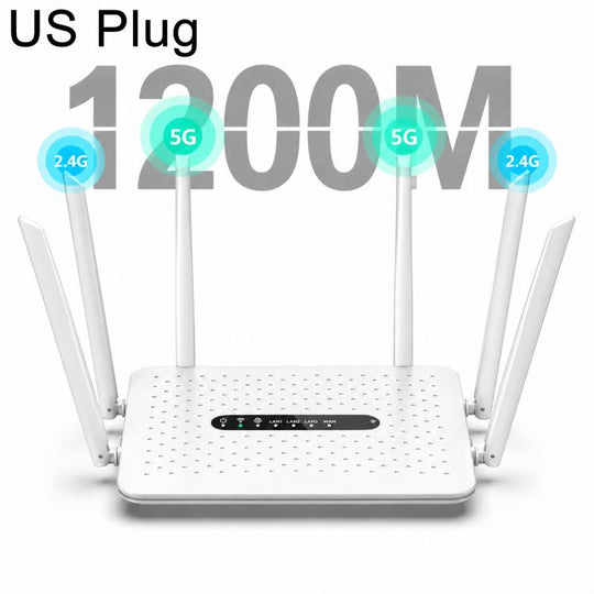 6-Antenna Full Network 1200M Dual-Band 2.4G & 5G Gigabit Wireless Router, Plug:US Plug(White)