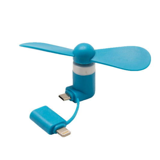 Fashion 8pin & Micro USB Ports Mini Fan with Two Leaves, For Mobile Phone with OTG Function & 8pin & Micro USB Ports(Blue) - USB Fan by buy2fix | Online Shopping UK | buy2fix