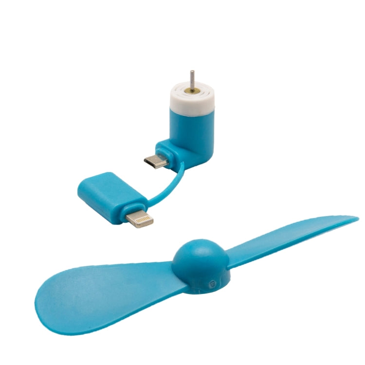 Fashion 8pin & Micro USB Ports Mini Fan with Two Leaves, For Mobile Phone with OTG Function & 8pin & Micro USB Ports(Blue) - USB Fan by buy2fix | Online Shopping UK | buy2fix