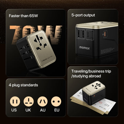 MOMAX 1-World UA8 PD 70W Fast Charger Power Adapter(Black) - USB Charger by MOMAX | Online Shopping UK | buy2fix