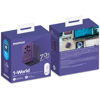 MOMAX 1-World UA8 PD 70W Fast Charger Power Adapter(Purple) - USB Charger by MOMAX | Online Shopping UK | buy2fix