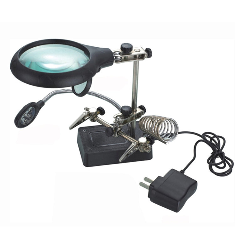 5 LED Auxiliary Clip Magnifier AC/DC Interchangeable with Soldering Stand & Two Magnifier, US Plug (Silver) - Soldering Iron Stand by buy2fix | Online Shopping UK | buy2fix