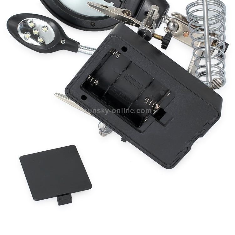 5 LED Auxiliary Clip Magnifier AC/DC Interchangeable with Soldering Stand & Two Magnifier, US Plug (Silver) - Soldering Iron Stand by buy2fix | Online Shopping UK | buy2fix
