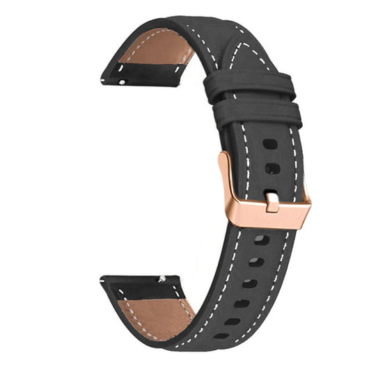 For Garmin Forerunner 265S / 255S / Venu 2S 18mm Rose Gold Buckle Genuine Leather Watch Band (Black) - Watch Bands by buy2fix | Online Shopping UK | buy2fix