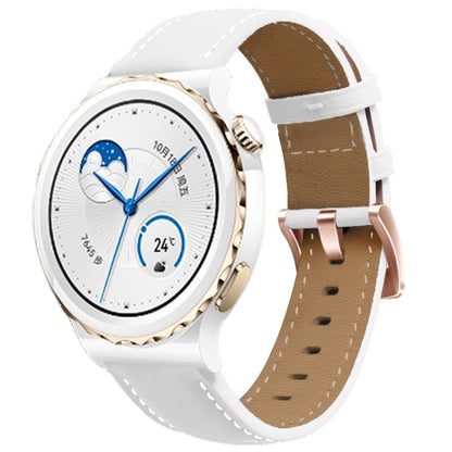 For Garmin Forerunner 265S / 255S / Venu 2S 18mm Rose Gold Buckle Genuine Leather Watch Band (White) - Watch Bands by buy2fix | Online Shopping UK | buy2fix