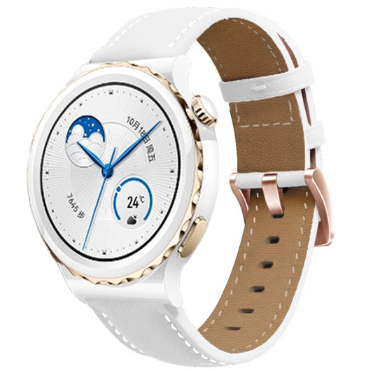 For Garmin Forerunner 265S / 255S / Venu 2S 18mm Rose Gold Buckle Genuine Leather Watch Band (White) - Watch Bands by buy2fix | Online Shopping UK | buy2fix