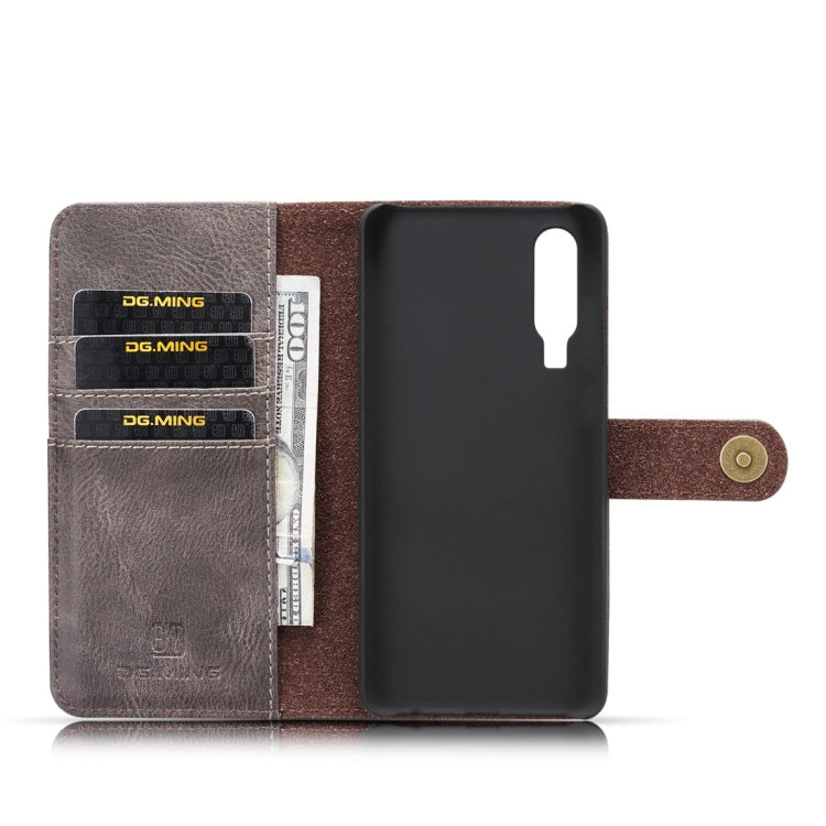 DG.MING Crazy Horse Texture Flip Detachable Magnetic Leather Case for Huawei P30, with Holder & Card Slots & Wallet (Grey) - Huawei Cases by DG.MING | Online Shopping UK | buy2fix