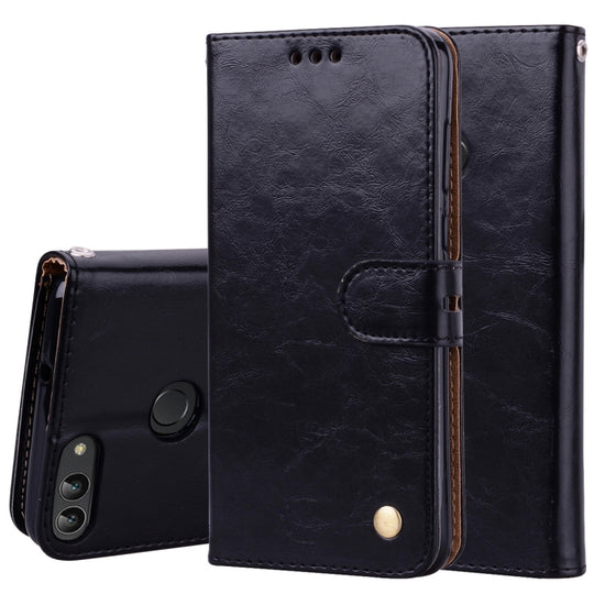 Business Style Oil Wax Texture Horizontal Flip Leather Case for Huawei P Smart / Enjoy 7S, with Holder & Card Slots & Wallet(Black)