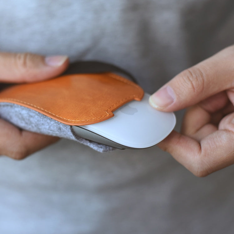 European Style Elastic PU Leather Fur Felt Mouse Storage Bag for Apple Magic Mouse 2 by buy2fix