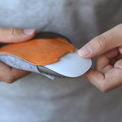 European Style Elastic PU Leather Fur Felt Mouse Storage Bag for Apple Magic Mouse 2 by buy2fix