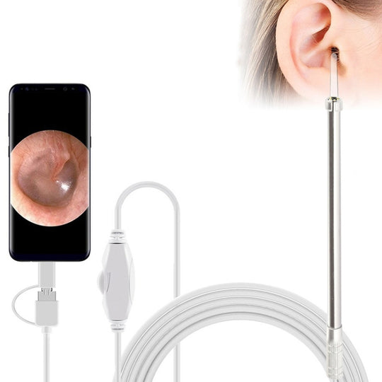i95 3 in 1 USB Ear Scope Inspection HD 0.3MP Camera Visual Ear Spoon for OTG Android Phones & PC & MacBook, 1.75m Length Cable(White)