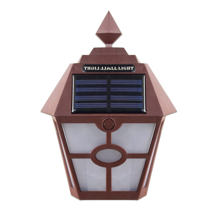 Solar Retro Hexagonal LED Wall Lamp Outdoor Light Sensor Control Landscape Light (Brown) by buy2fix