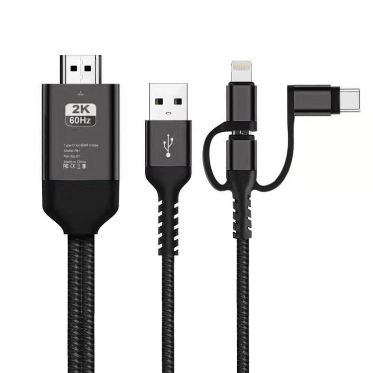 3 in 1 Micro USB + USB-C / Type-C + 8 Pin to HDMI HDTV Cable(Black) by buy2fix