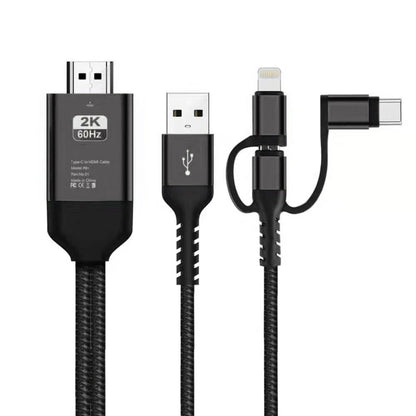 3 in 1 Micro USB + USB-C / Type-C + 8 Pin to HDMI HDTV Cable(Black) by buy2fix