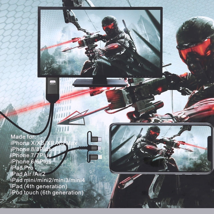 3 in 1 Micro USB + USB-C / Type-C + 8 Pin to HDMI HDTV Cable(Black) by buy2fix