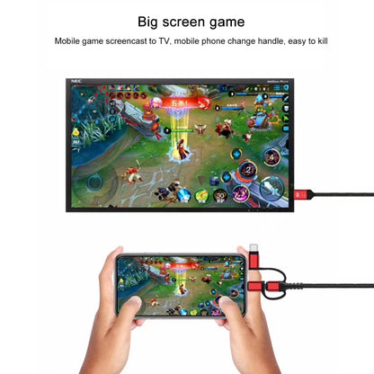 3 in 1 Micro USB + USB-C / Type-C + 8 Pin to HDMI HDTV Cable(Black) by buy2fix