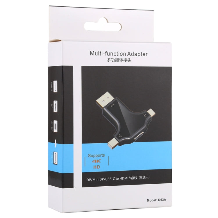 D63A DisplayPort + Mini DP + UCB-C / Type-C Male to HDMI Female 3 in 1 Adapter by buy2fix