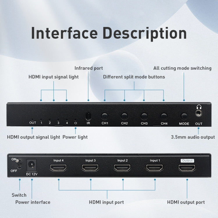 Measy MV4341 4K 30Hz 4 In 1 Out HDMI Quad Screen Splitter, Plug Type: US Plug (Black) - Splitter by Measy | Online Shopping UK | buy2fix