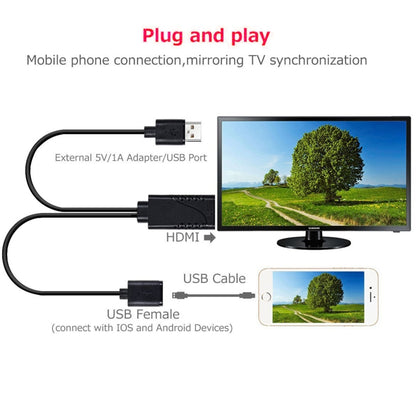 1080P USB 2.0 Male + USB 2.0 Female to HDMI HDTV AV Adapter Cable for iPhone / iPad, Android Smartphones(Black) by buy2fix