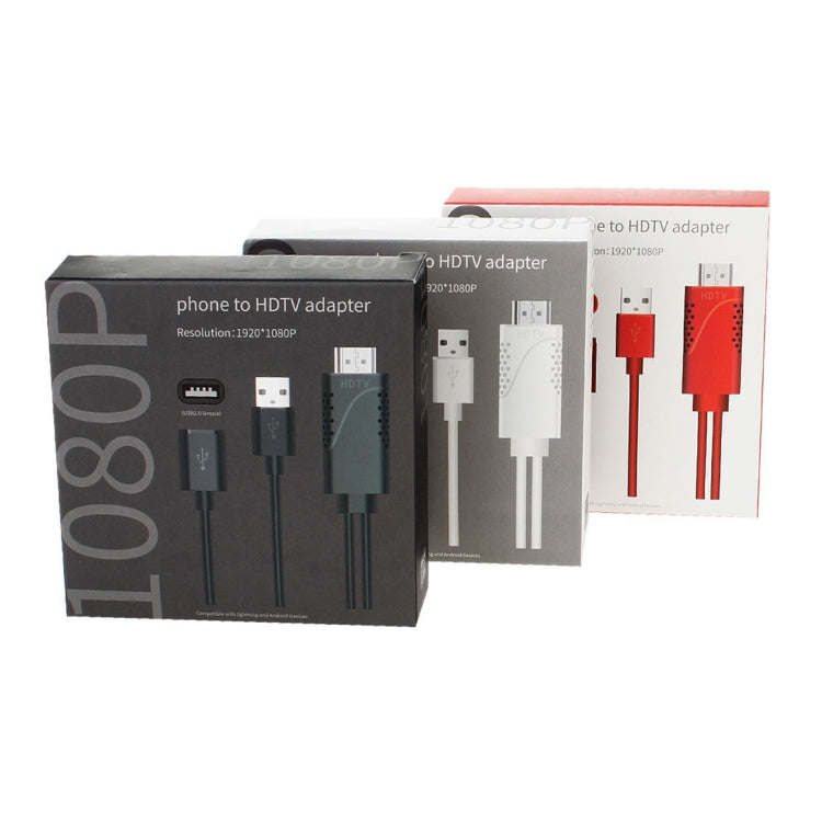 USB Male + USB 2.0 Female to HDMI Phone to HDTV Adapter Cable(White) by buy2fix