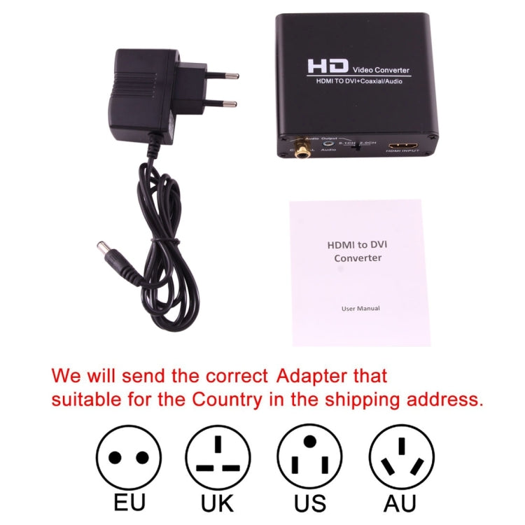 NEWKENG X5 HDMI to DVI with Audio 3.5mm Coaxial Output Video Converter, AU Plug by buy2fix