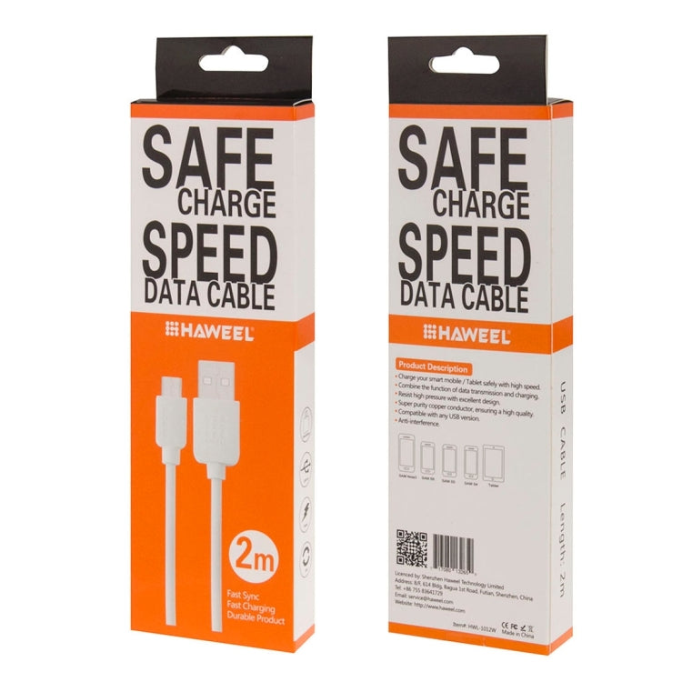 HAWEEL 2m High Speed Micro USB to USB Data Sync Charging Cable, For Galaxy, Huawei, Xiaomi, LG, HTC and other Android Smart Phones(White) - Micro USB Cable by buy2fix | Online Shopping UK | buy2fix