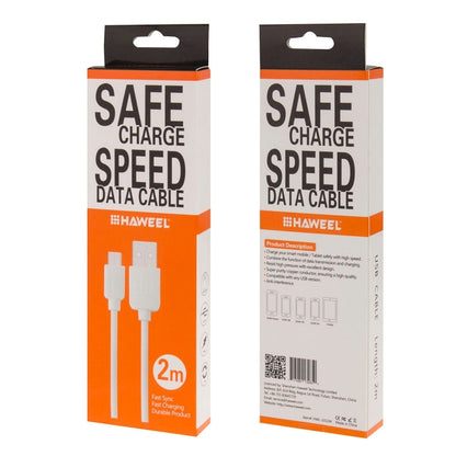 HAWEEL 2m High Speed Micro USB to USB Data Sync Charging Cable, For Galaxy, Huawei, Xiaomi, LG, HTC and other Android Smart Phones(White) - Micro USB Cable by buy2fix | Online Shopping UK | buy2fix