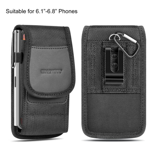HAWEEL 6.1-6.8 inch Nylon Cloth Phone Belt Clip Carrying Pouch with Card Slot(Black)