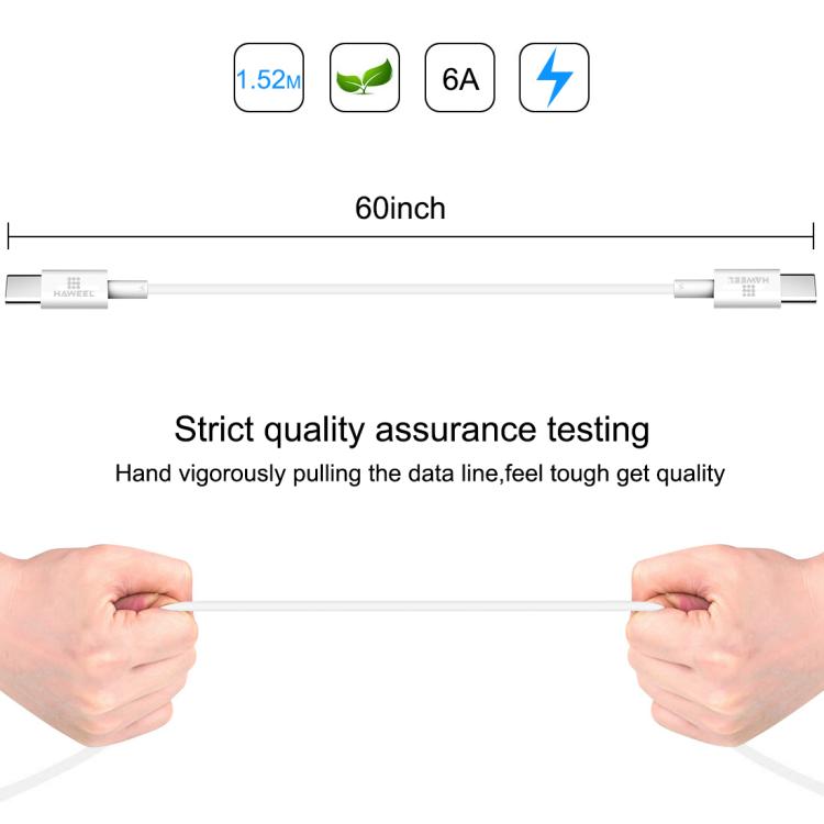 HAWEEL 100W USB-C / Type-C to USB-C / Type-C Fast Charging Data Cable, Length: 1.52m - USB-C & Type-C Cable by HAWEEL | Online Shopping UK | buy2fix