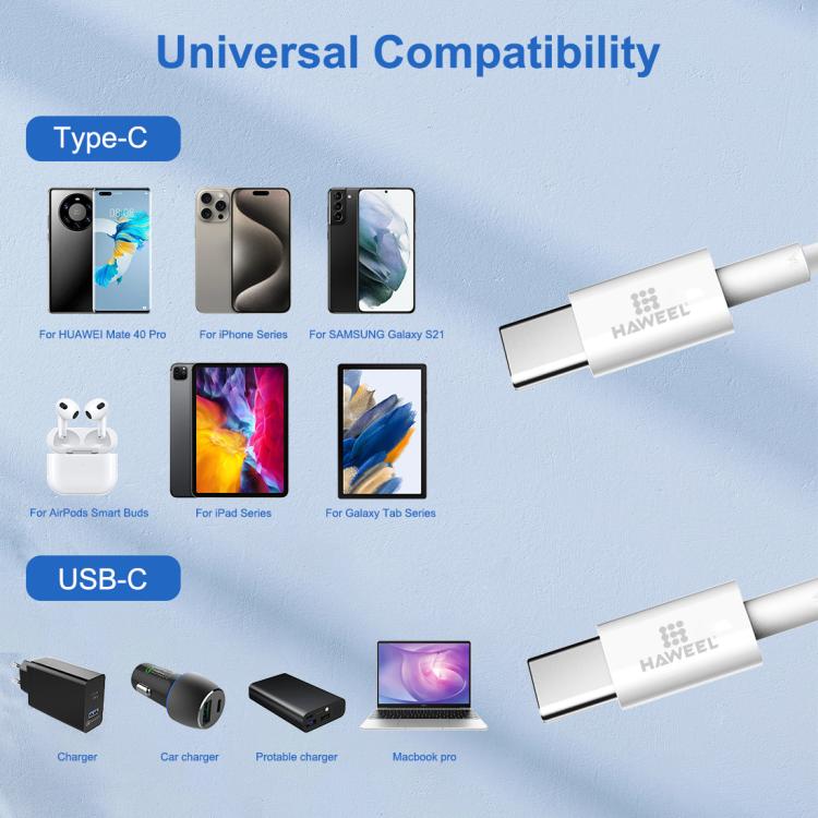 HAWEEL 100W USB-C / Type-C to USB-C / Type-C Fast Charging Data Cable, Length: 1.52m - USB-C & Type-C Cable by HAWEEL | Online Shopping UK | buy2fix