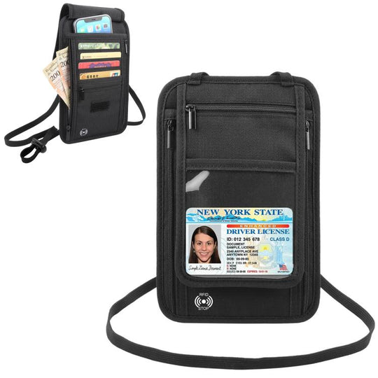 HAWEEL Neck Passport Wallet Bag Document Organizer Credit Cards Case Bag (Black)
