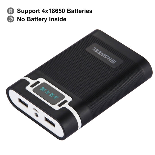 HAWEEL DIY 4 x 18650 Battery (Not Included) 10000mAh Power Bank Shell Box with 2 x USB Output & Display for iPhone, Galaxy, Sony, HTC, Google, Huawei, Xiaomi, Lenovo and other Smartphones(Black)