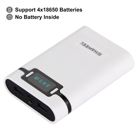 HAWEEL DIY 4 x 18650 Battery (Not Included) 10000mAh Power Bank Shell Box with 2 x USB Output & Display for iPhone, Galaxy, Sony, HTC, Google, Huawei, Xiaomi, Lenovo and other Smartphones(White)