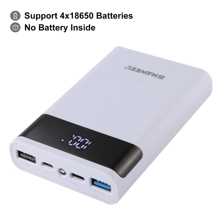 HAWEEL DIY 4x 18650 Battery (Not Included) 12000mAh Dual-way QC Charger Power Bank Shell Box with 2x USB Output & Display, Support QC 2.0 / QC 3.0 / FCP / SFCP / AFC / MTK / BC 1.2 / PD(White) by buy2fix