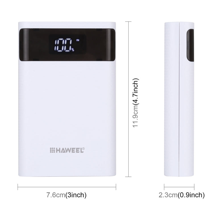 HAWEEL DIY 4x 18650 Battery (Not Included) 12000mAh Dual-way QC Charger Power Bank Shell Box with 2x USB Output & Display, Support QC 2.0 / QC 3.0 / FCP / SFCP / AFC / MTK / BC 1.2 / PD(White) by buy2fix