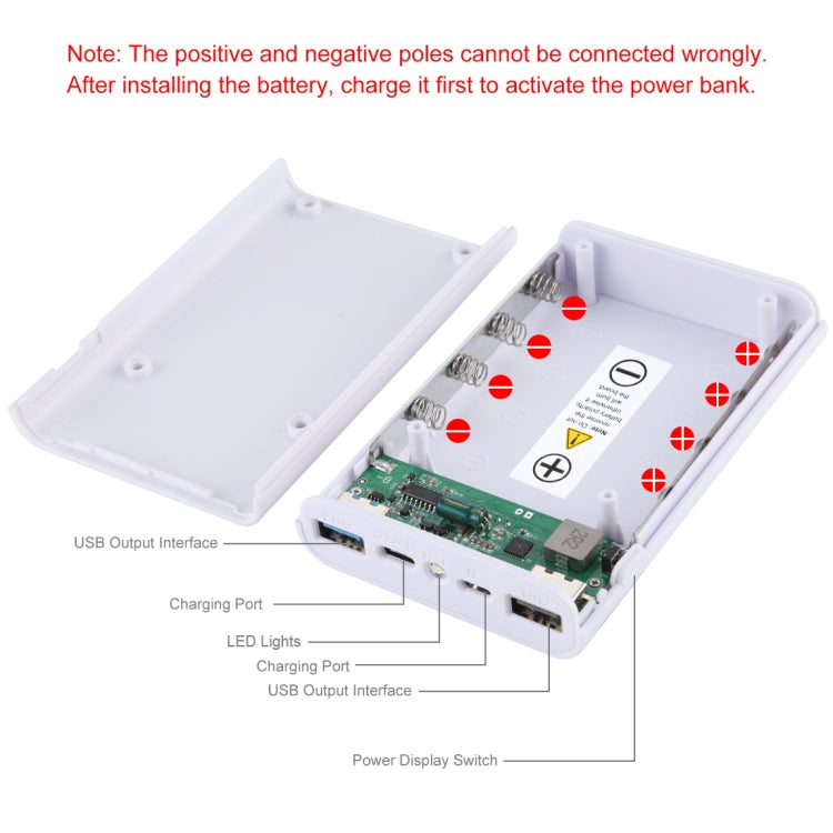 HAWEEL DIY 4x 18650 Battery (Not Included) 12000mAh Dual-way QC Charger Power Bank Shell Box with 2x USB Output & Display, Support QC 2.0 / QC 3.0 / FCP / SFCP / AFC / MTK / BC 1.2 / PD(White) by buy2fix
