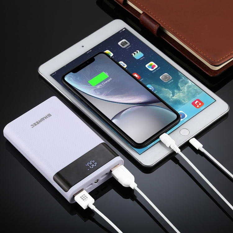 HAWEEL DIY 4x 18650 Battery (Not Included) 12000mAh Dual-way QC Charger Power Bank Shell Box with 2x USB Output & Display, Support QC 2.0 / QC 3.0 / FCP / SFCP / AFC / MTK / BC 1.2 / PD(White) by buy2fix