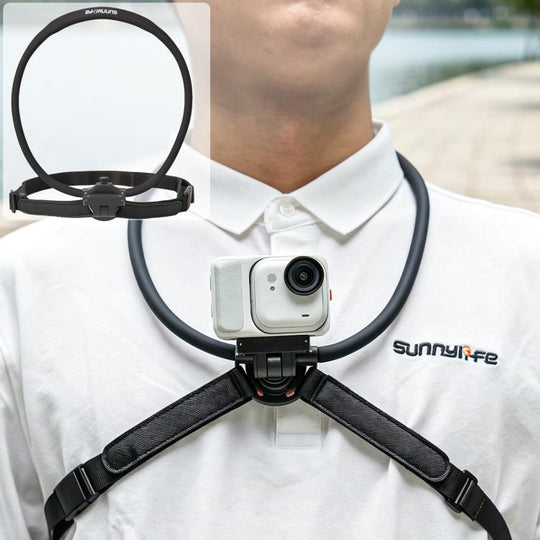 Sunnylife Magnetic POV Neck Mount Hand Free Video Vlog Neck Adjustable Selfie Holder with Body Strap For Insta360 GO Ultra (Black)