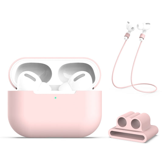 For AirPods Pro 3 in 1 Silicone Earphone Protective Case + Earphones Buckle + Anti-lost Rope Set(Pink) - For AirPods Pro by buy2fix | Online Shopping UK | buy2fix