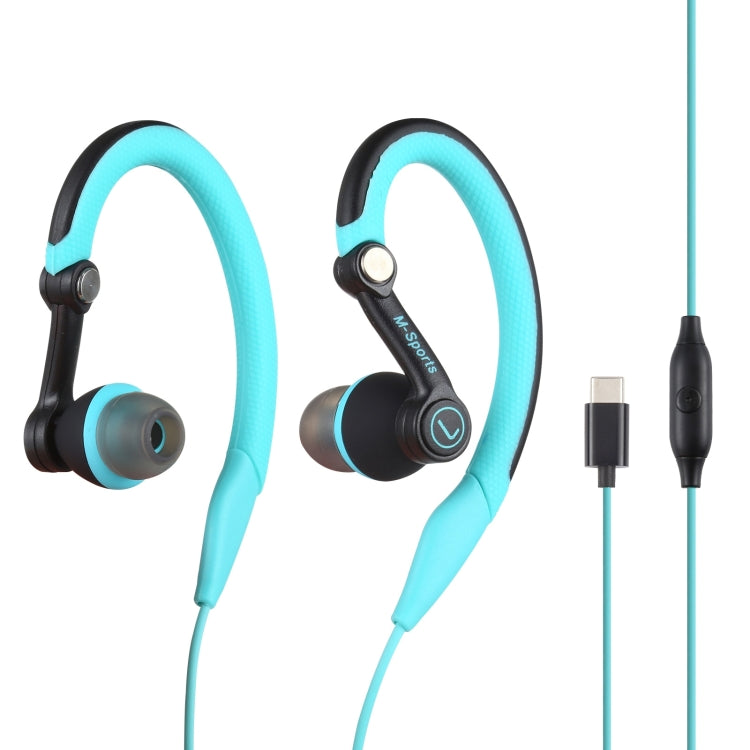 Mucro Type-C Plug In-Ear Sport Earhook Wired Stereo Headphones for Jogging Gym(Blue) - Type-C Earphone by Mucro | Online Shopping UK | buy2fix