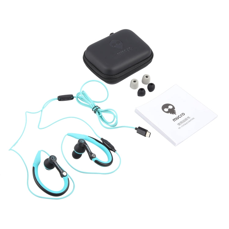 Mucro Type-C Plug In-Ear Sport Earhook Wired Stereo Headphones for Jogging Gym(Blue) - Type-C Earphone by Mucro | Online Shopping UK | buy2fix
