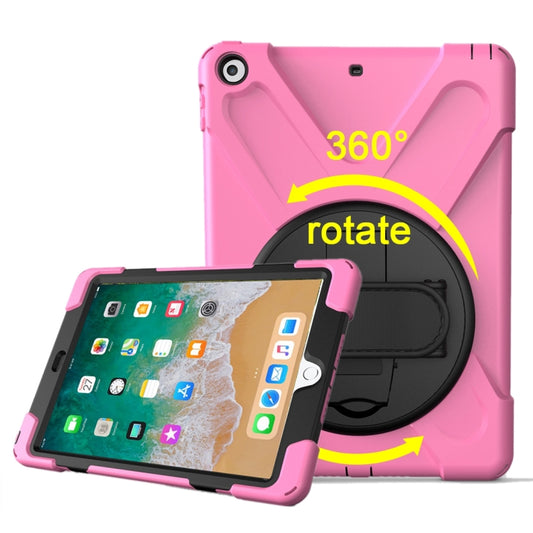 For iPad 9.7 (2018) & iPad 9.7 (2017) 360 Degree Rotation PC + Silicone Protective Case with Holder & Hand-strap(Pink) - iPad 9.7 (2018) & (2017) Cases by buy2fix | Online Shopping UK | buy2fix
