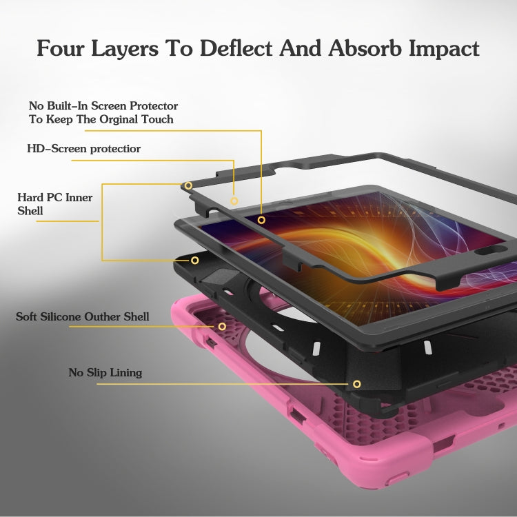 For iPad 9.7 (2018) & iPad 9.7 (2017) 360 Degree Rotation PC + Silicone Protective Case with Holder & Hand-strap(Pink) - iPad 9.7 (2018) & (2017) Cases by buy2fix | Online Shopping UK | buy2fix