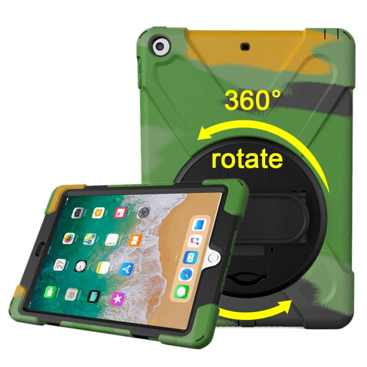 For iPad 9.7 (2018) & iPad 9.7 (2017) 360 Degree Rotation PC + Silicone Protective Case with Holder & Hand-strap (Camouflage Green) - iPad 9.7 (2018) & (2017) Cases by buy2fix | Online Shopping UK | buy2fix
