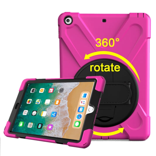 For iPad 9.7 (2018) & iPad 9.7 (2017) 360 Degree Rotation PC + Silicone Protective Case with Holder & Hand-strap(Magenta) - iPad 9.7 (2018) & (2017) Cases by buy2fix | Online Shopping UK | buy2fix