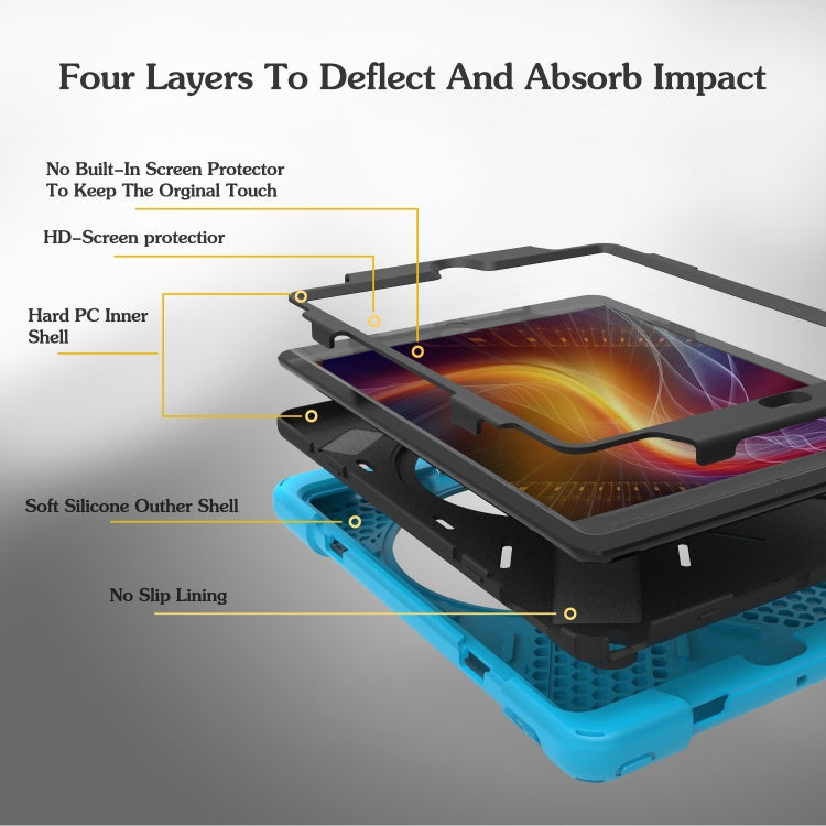 For iPad 9.7 (2018) & iPad 9.7 (2017) 360 Degree Rotation PC + Silicone Protective Case with Holder & Hand-strap(Baby Blue) - iPad 9.7 (2018) & (2017) Cases by buy2fix | Online Shopping UK | buy2fix