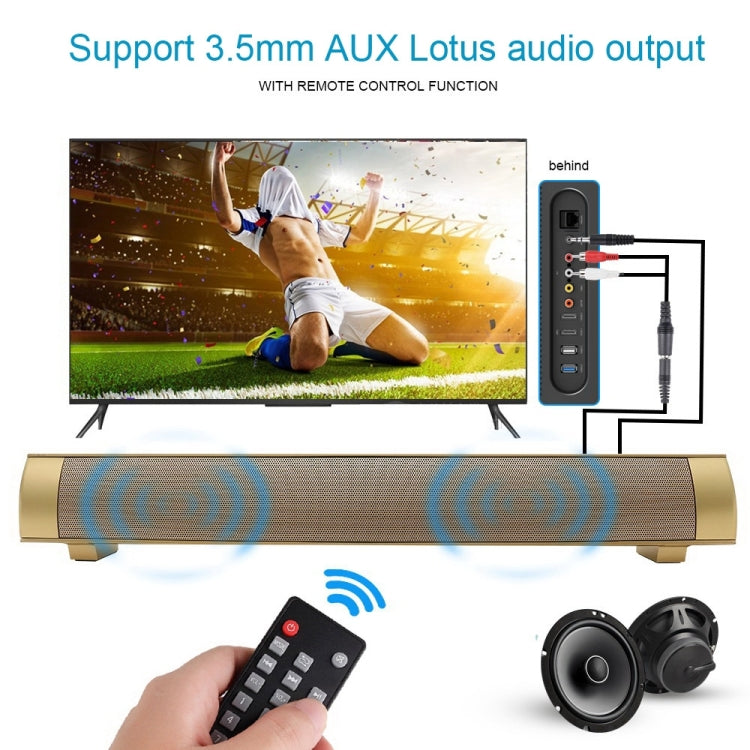 Soundbar LP-08 CE0152 USB MP3 Player 2.1CH Bluetooth Wireless Sound Bar Speaker with Remote Control(Gold) - Desktop Speaker by buy2fix | Online Shopping UK | buy2fix