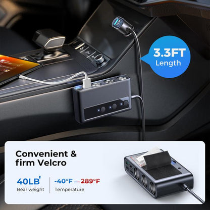 JOYROOM JR-CL06 9 in 1 210W PD USB-C / Type-C + Dual QC3.0 USB + 3 USB + 3 Cigarette Lighter Holes Digital Display Car Charger (Black) - Car Charger by JOYROOM | Online Shopping UK | buy2fix