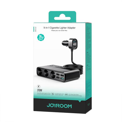 JOYROOM JR-CL06 9 in 1 210W PD USB-C / Type-C + Dual QC3.0 USB + 3 USB + 3 Cigarette Lighter Holes Digital Display Car Charger (Black) - Car Charger by JOYROOM | Online Shopping UK | buy2fix